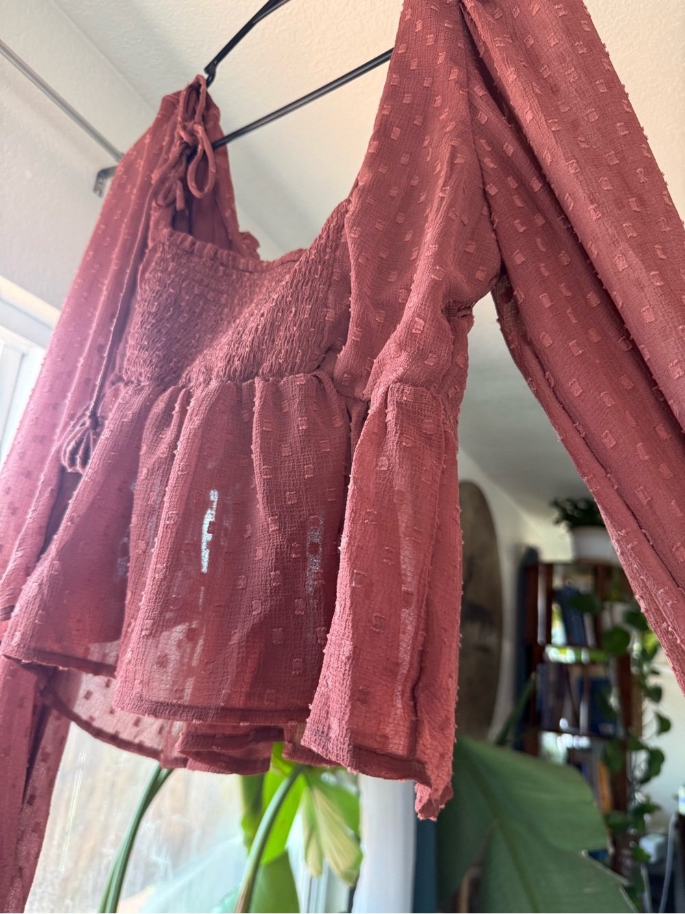 Anthropologie Rosewood Textured Peasant Blouse